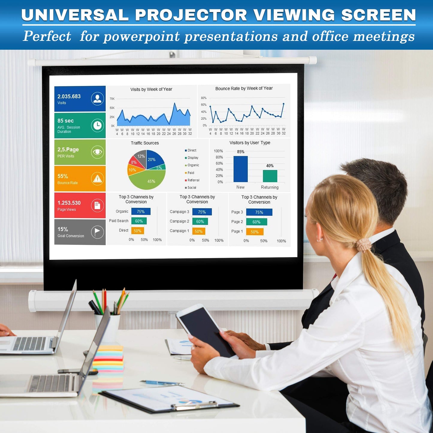 Pyle 40-Inch Portable Projector Screen with Tripod Stand - Lightweight and Durable Movie Projector Screen, Easy Pull Setup, 4:3 Aspect Ratio, Perfect