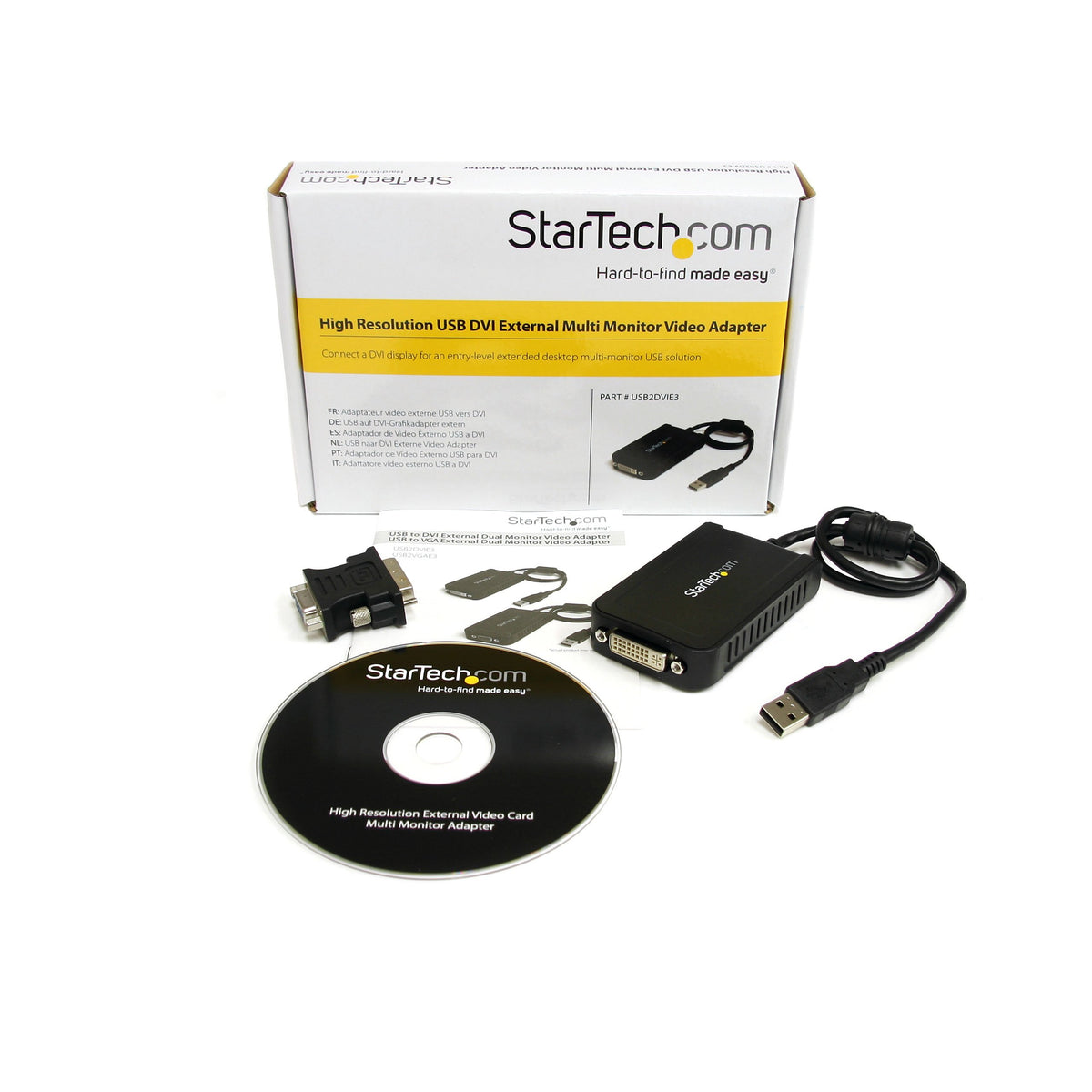 StarTech.com USB to DVI Adapter - 1920x1200 - External Video & Graphics Card - Dual Monitor Display Adapter - Supports Windows (USB2DVIE3) Black
