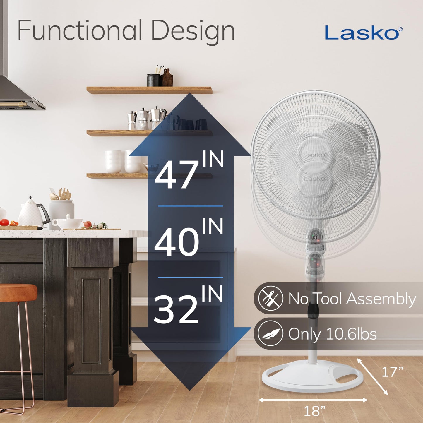 Lasko Oscillating Adjustable Pedestal Stand Fan - 16” - 1646 - White
