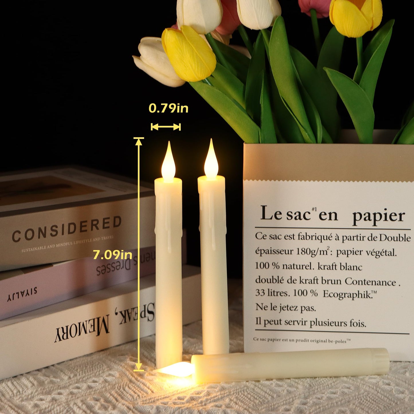 Daord LED Flameless Taper Candles with Flickering Flame Remote Timer Battery Operated Window Candlesticks for Christmas Halloween Wedding Decor