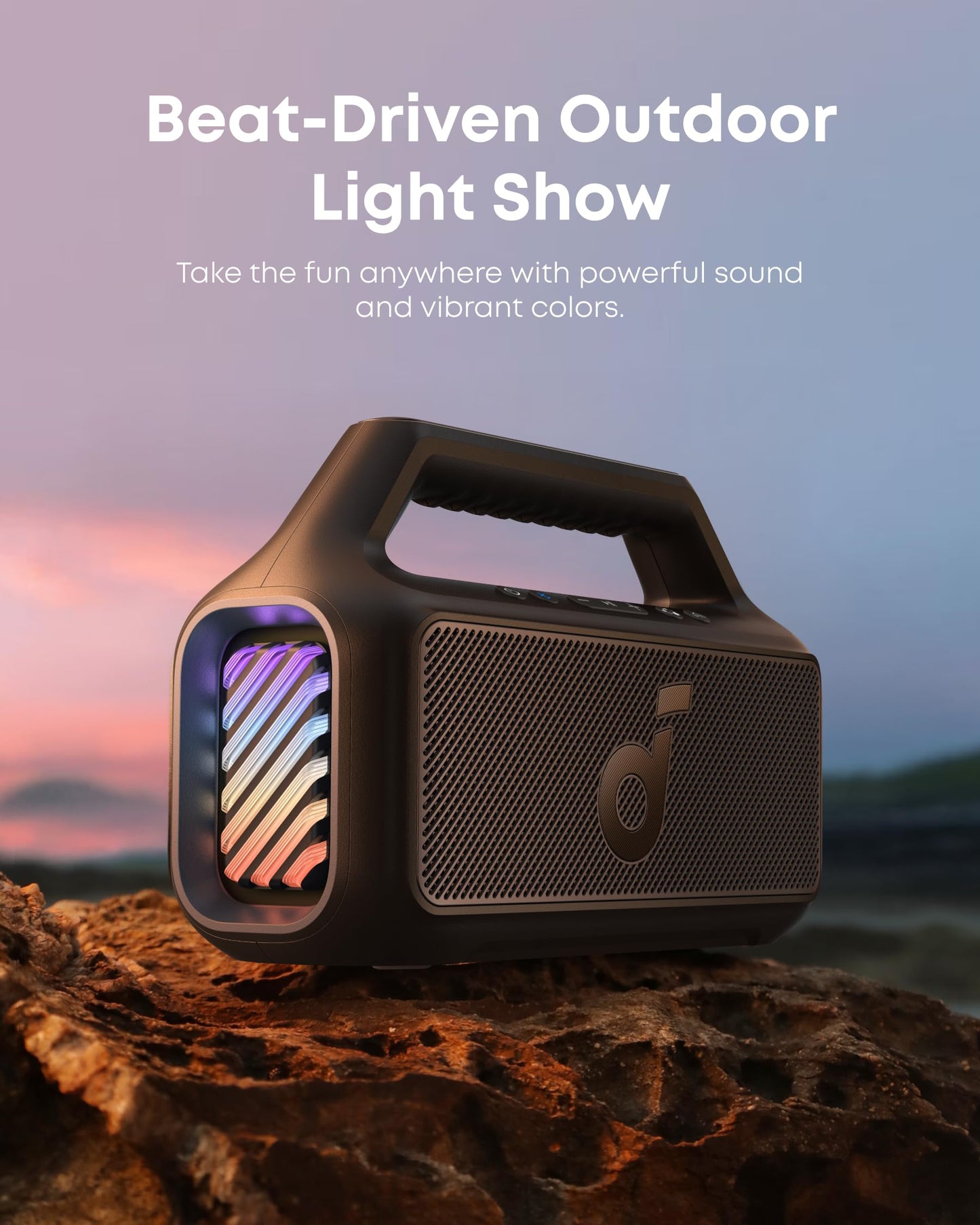 Soundcore Boom 2 Outdoor Speaker, 80W, Subwoofer, BassUp 2.0, 24H Playtime, IPX7 Waterproof, Floatable, RGB Lights, USB-C, Custom EQ, Bluetooth 5.3