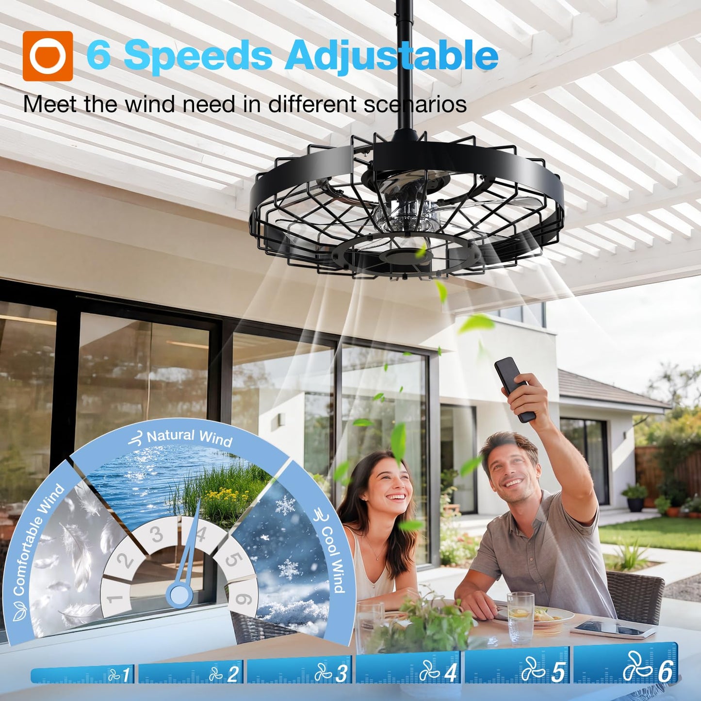 addlon 20" Outdoor Ceiling Fan without Light, IP65 Plug in Hanging Fan