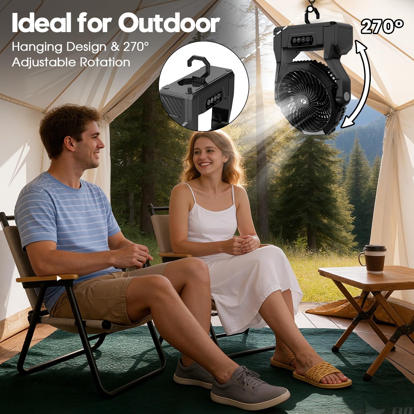 XZK 24000mAh Rechargeable Camping Fan, Battery Powered Portable Travel Fan