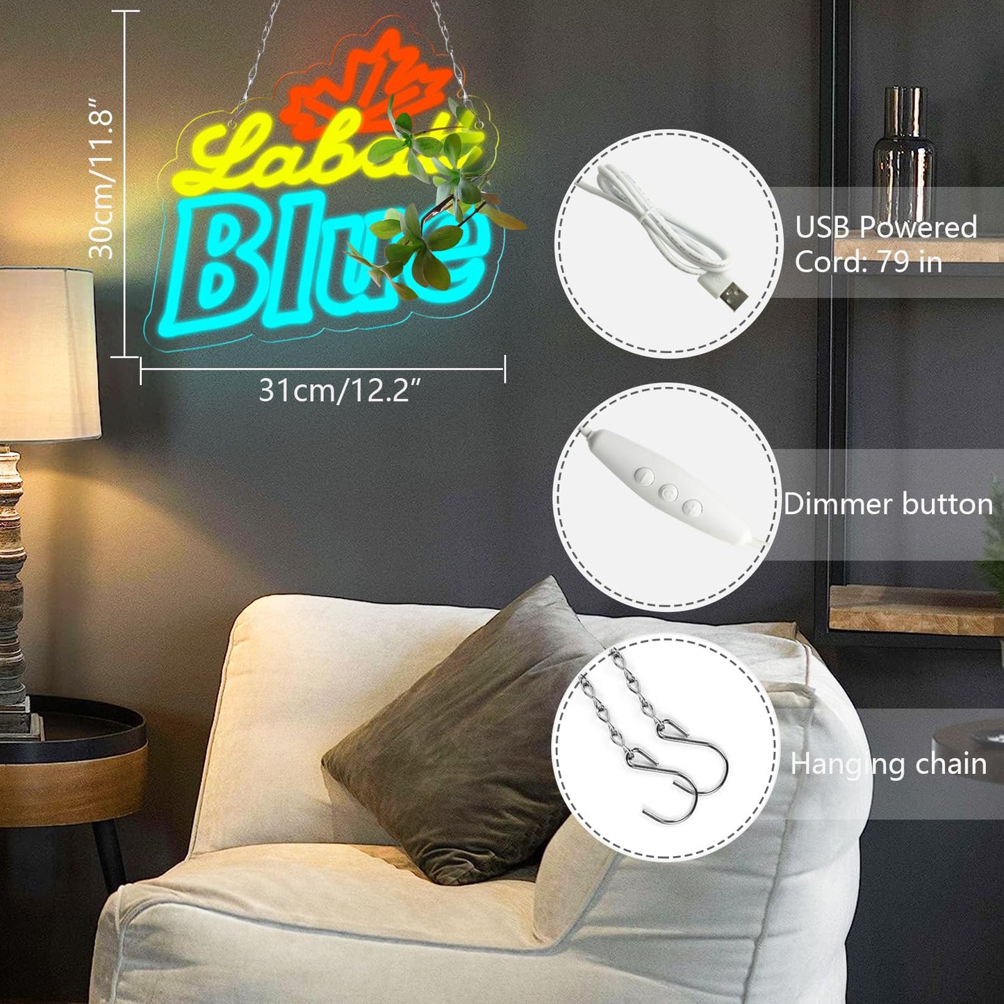 VIIFF Iconic Blue Beer Neon Sign 12.2x11.7 Inch Dimmable USB Wall Decor for Man Cave Bar Garage Game Room
