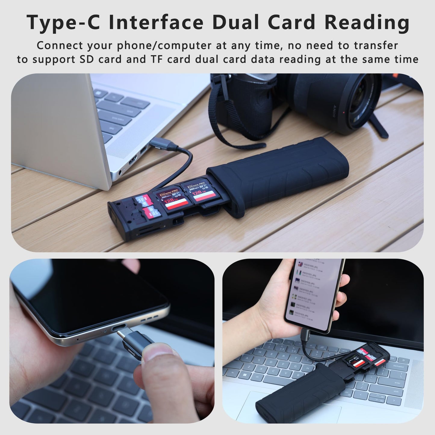 KOERTACOO Multi-Function High-Speed SD/TF Card Reader, 2-in-1 Card Carrying Case Holder, USB3.1 5Gbps Type-C Interface Memory Card Reader, Suitable