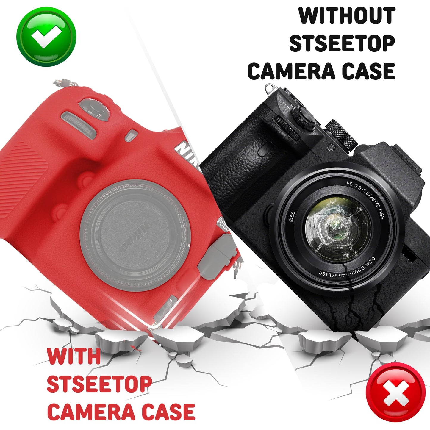STSEETOP Camera Case for Nikon D850 - Silicone Protective DSLR Skin Cover, Detachable Cage, Shockproof, Dustproof (Red)