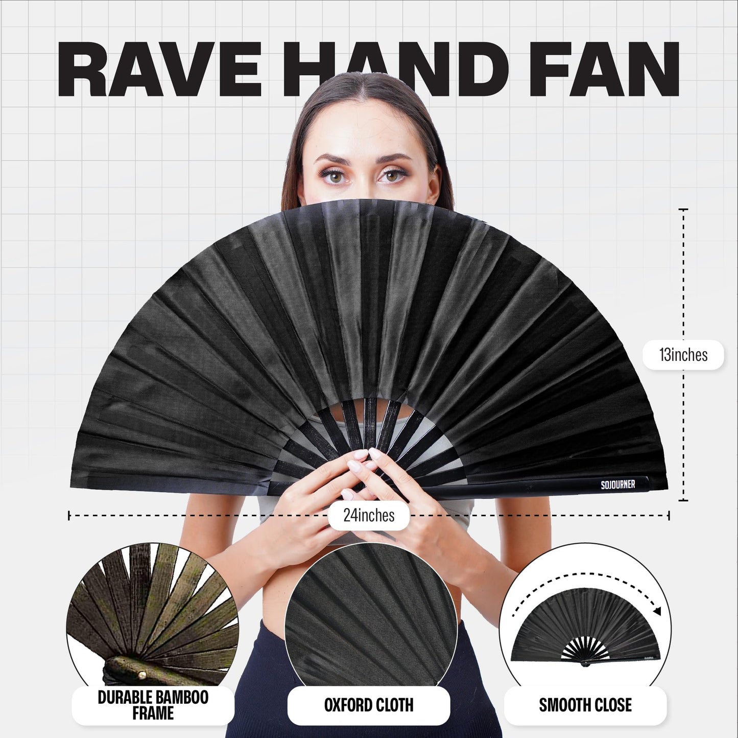 SoJourner Folding Rave Fan, Black
