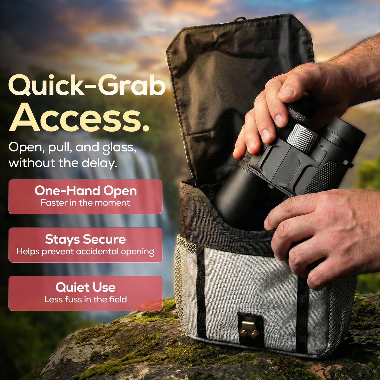 Ultimate Outdoors Binocular Harness Bag - Adjustable Chest Pack with Wide Opening, Zip Access, and Side Mesh Storage Pockets - Secure Carry