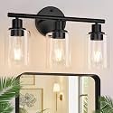 Zarbitta 3-Light Bathroom Light Fixtures, 17.23" Black Modern Vanity Lights with Clear Glass Shade, Bathroom Wall Lamp for Mirror Kitchen Living Room