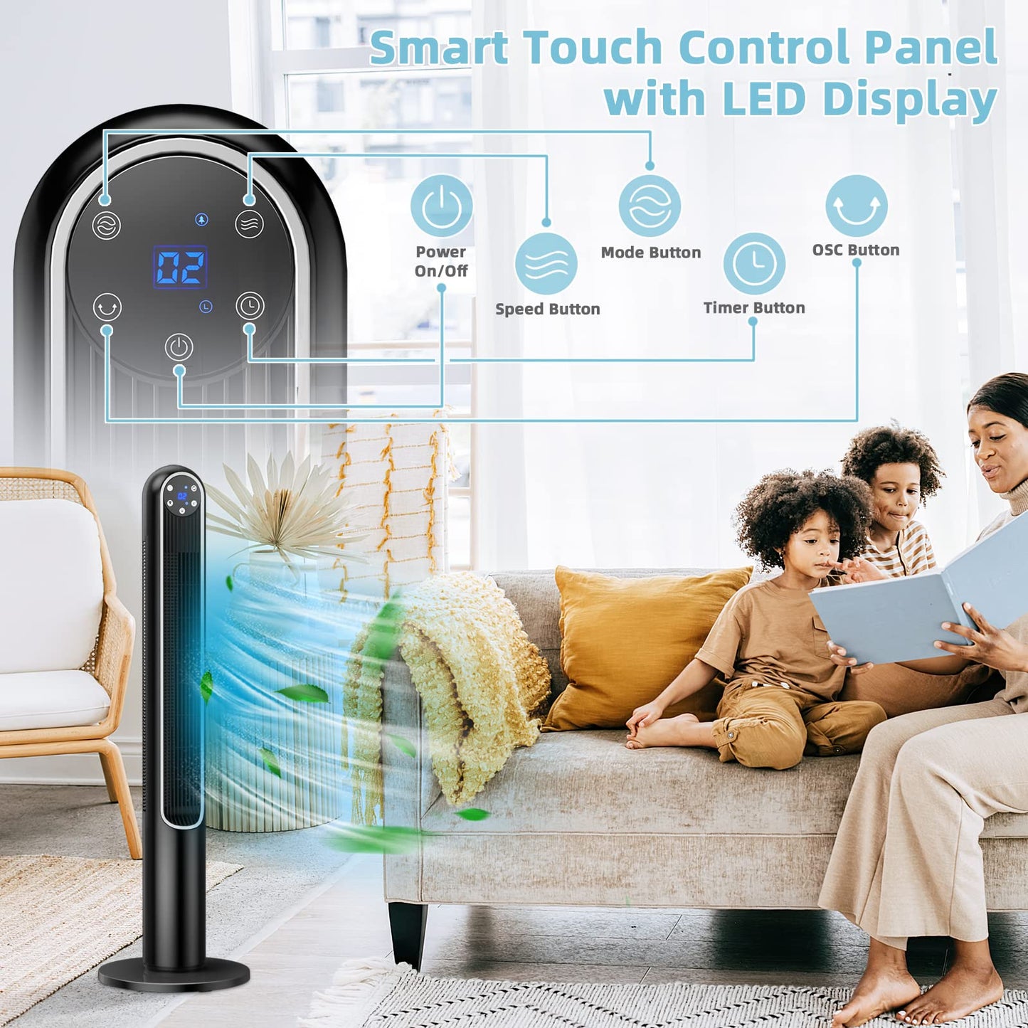 Tangkula 42-Inch Tower Fan with Remote Control, 80˚ Oscillating Standing Fan w/LED Display, 12H Timer & 3 Wind Modes, Portable & Quiet Floor Bladeless