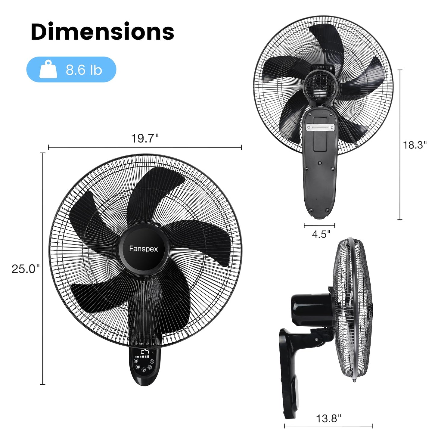 Fanspex 18" Wall Mounted Fan for Home Garage Workshop Greenhouse
