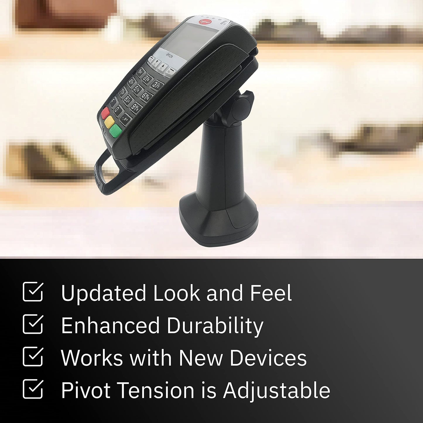 Discount Credit Card Supply ENS Tailwind Ingenico IPP 310/315/320/350 7" Latch and Lock Pole Mount Terminal Stand, Adhesive Installation, Black