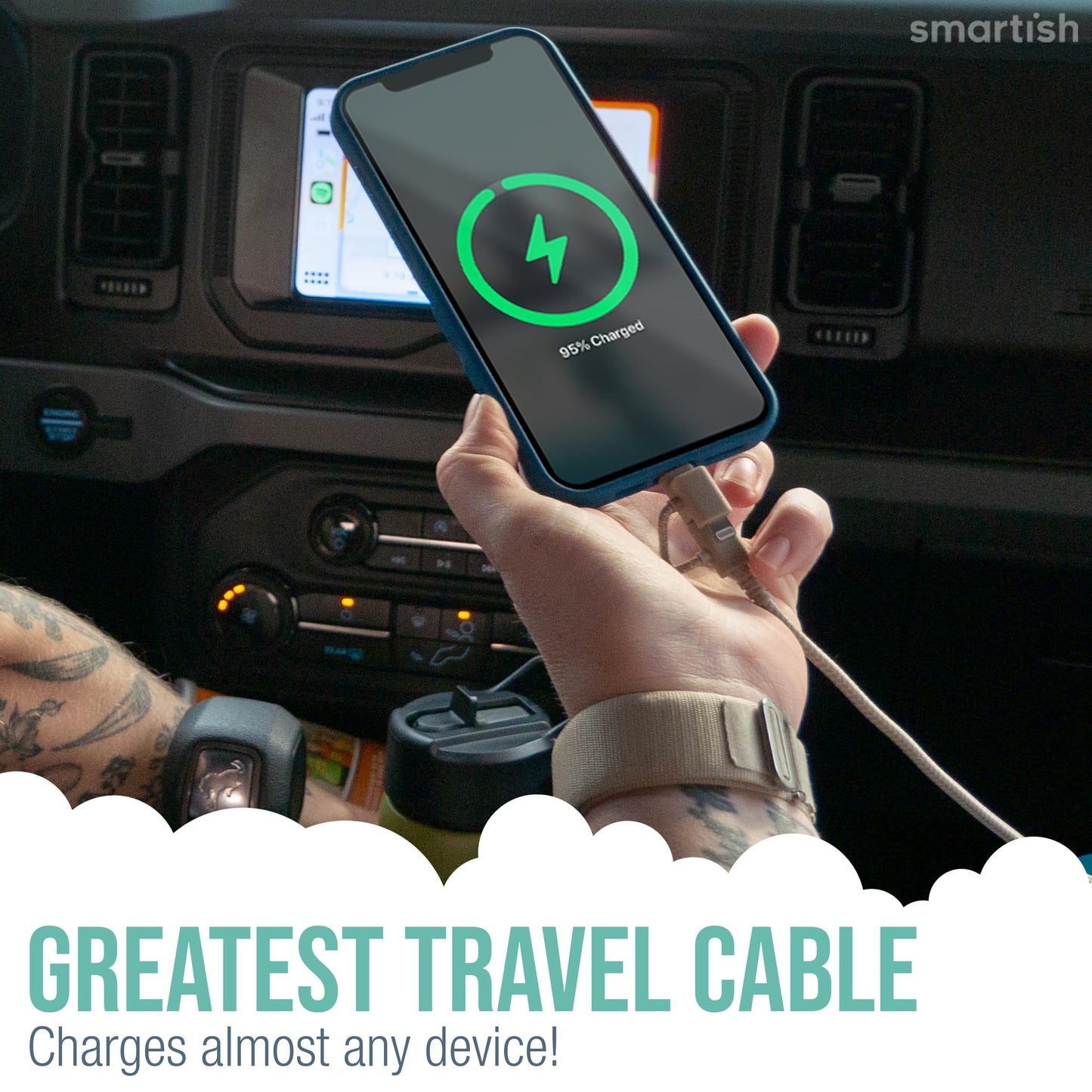 Smartish Lightning Fast Charging Cable - Crown Joule [Durable Nylon Fabric Cord] MFi Certified for iPad, Airpods, iPhone - Teal Me More - 6ft