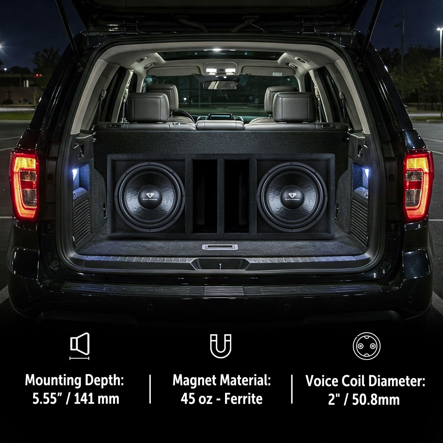 BLACK DIAMOND DIA-12D4 12" Dual 4+4 Ohm Car Subwoofer - 250W RMS / 500W Max, Dual Voice Coils, Non-Pressed Paper Cone, Foam Surround, Deep Bass