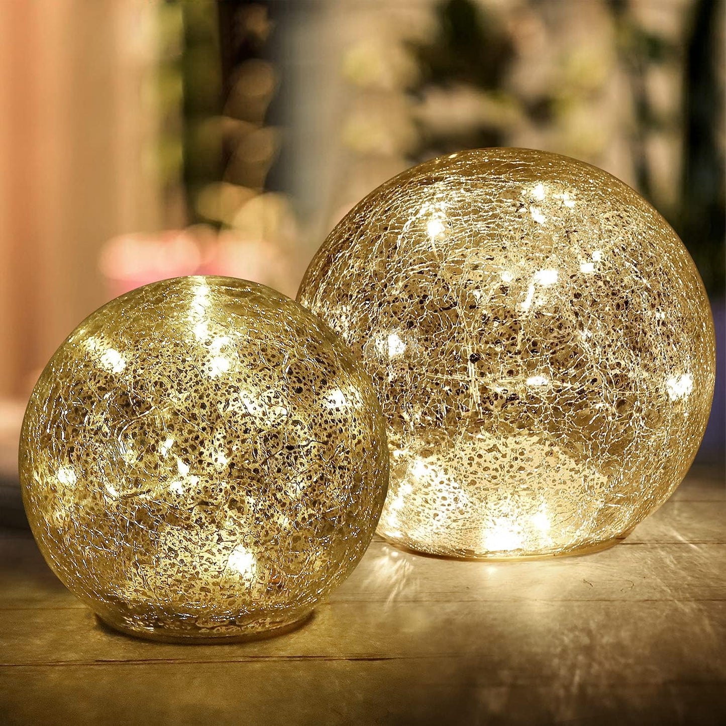 Mercury Crackle LED Glass Globe Ball Lamp with Timer, Battery Operated Night Light for Girls, Birthday, Halloween,Christmas - Decorative Gift for Home