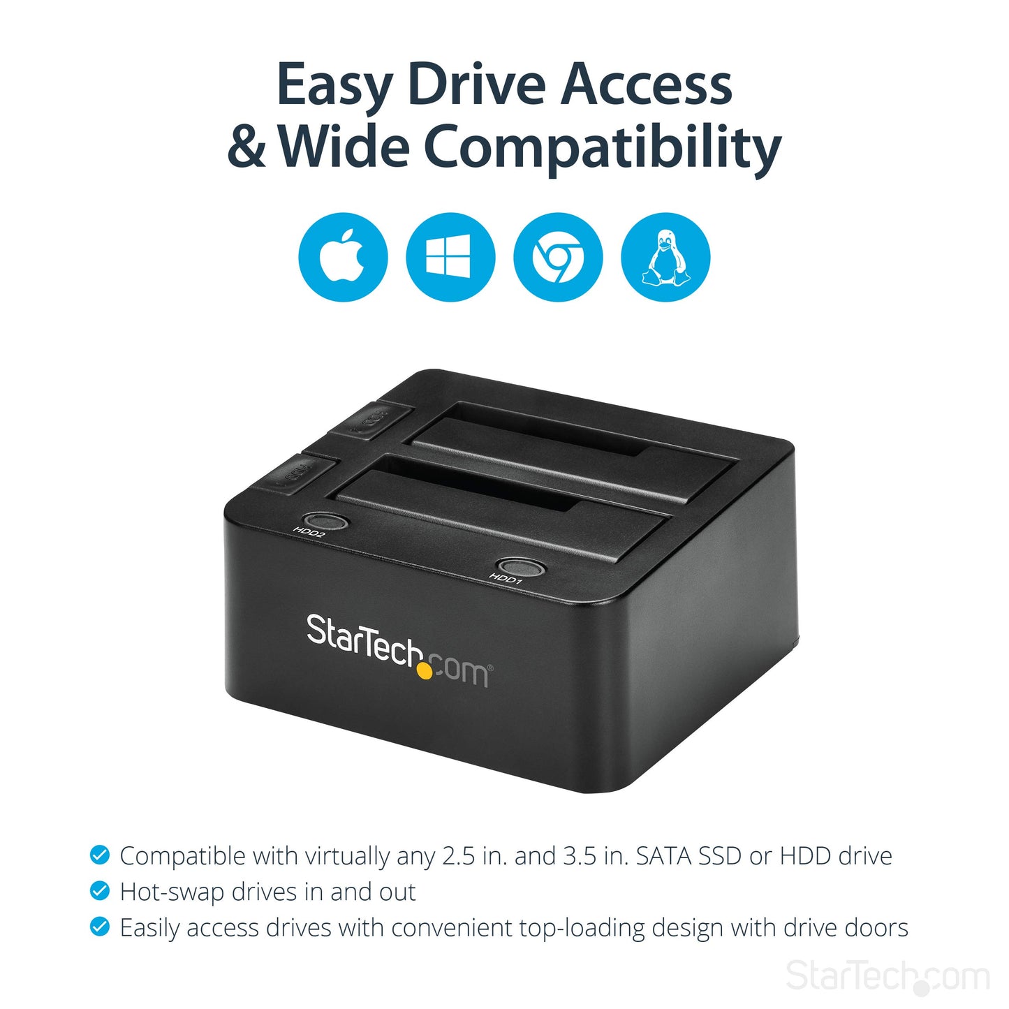 StarTech.com Dual-Bay USB 3.0 To SATA Hard Drive Docking Station, USB Hard Drive Dock, External 2.5/3.5" SATA I/II/III, SSD/HDD Docking Station