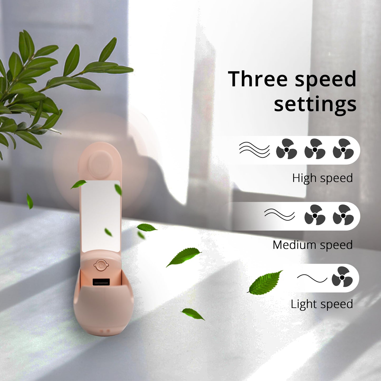 4 IN 1 Portable Handheld Fan - Multifunctional USB Rechargeable Foldable Cooling Fan with Power Bank, Flashlight, Mirror for Women’s Makeup, 3 Speeds