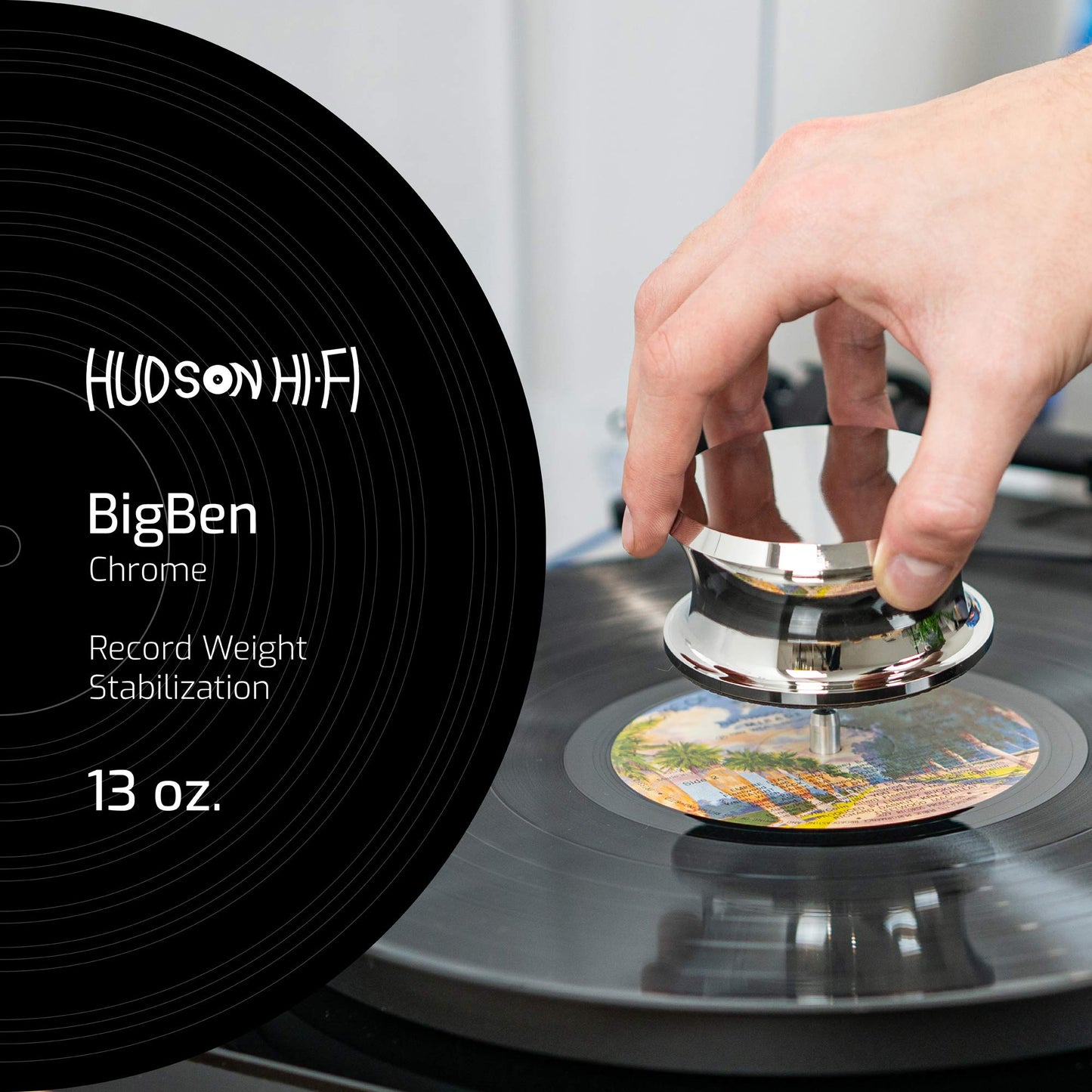 Hudson Hi-Fi BigBen Record Weight Stabilizer with Protective Leather Pad - 13-Ounce Vinyl Turntable Weight - Durable & Stylish LP Stabilizer - Fits on