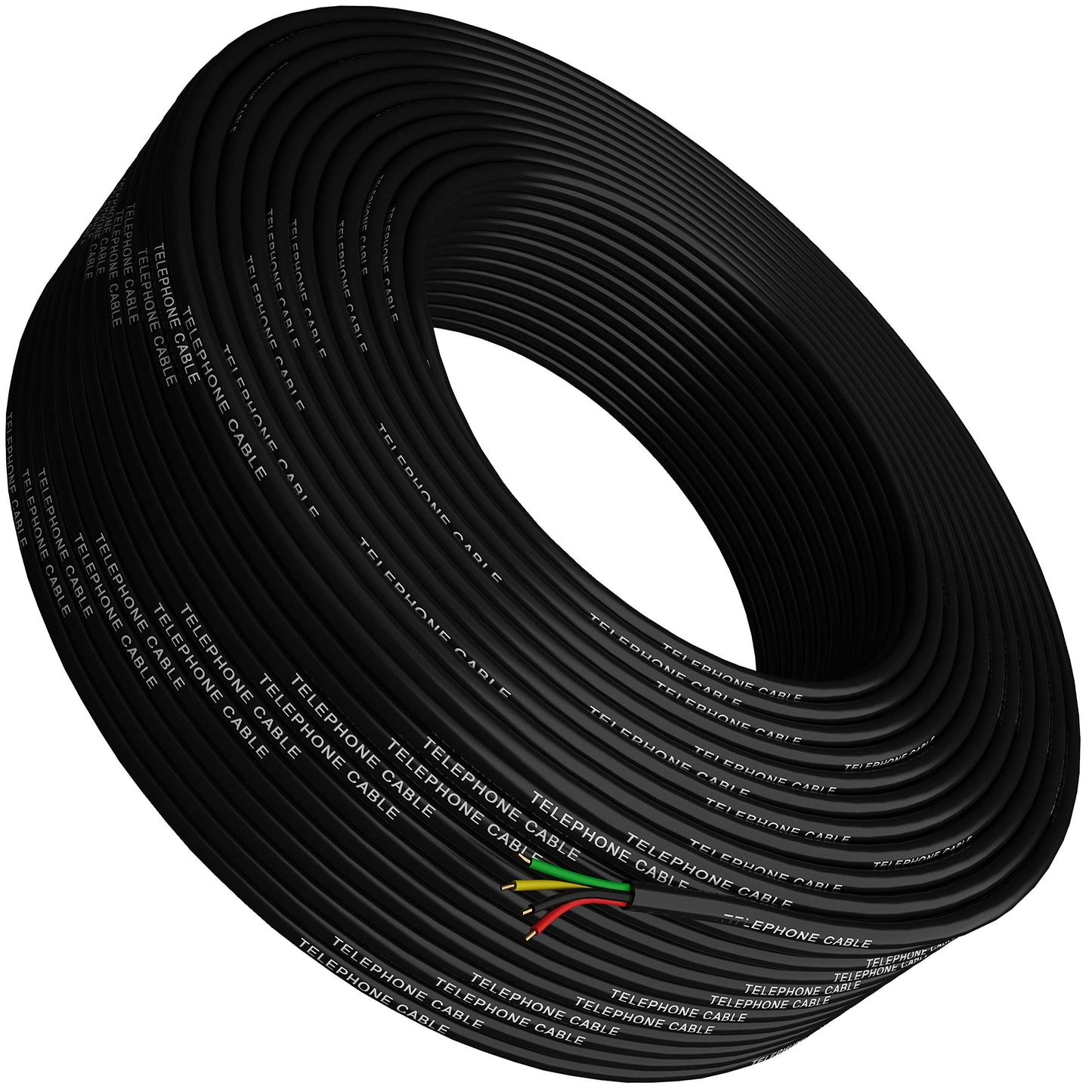 Phone Cable 300ft Rounded Black Roll (100m Long) 4x1/0.4 26 AWG Gauge Solid Wire -Round Telephone Cord Line Extension Bulk Rool Reel -compatible