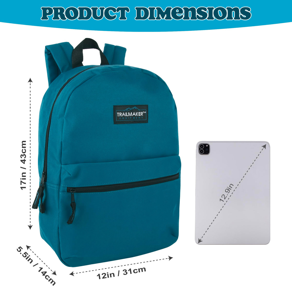 Trail maker Classic 17 inch Backpacks with Adjustable Padded Straps | School Backpacks for Girls, Boys (Blue)