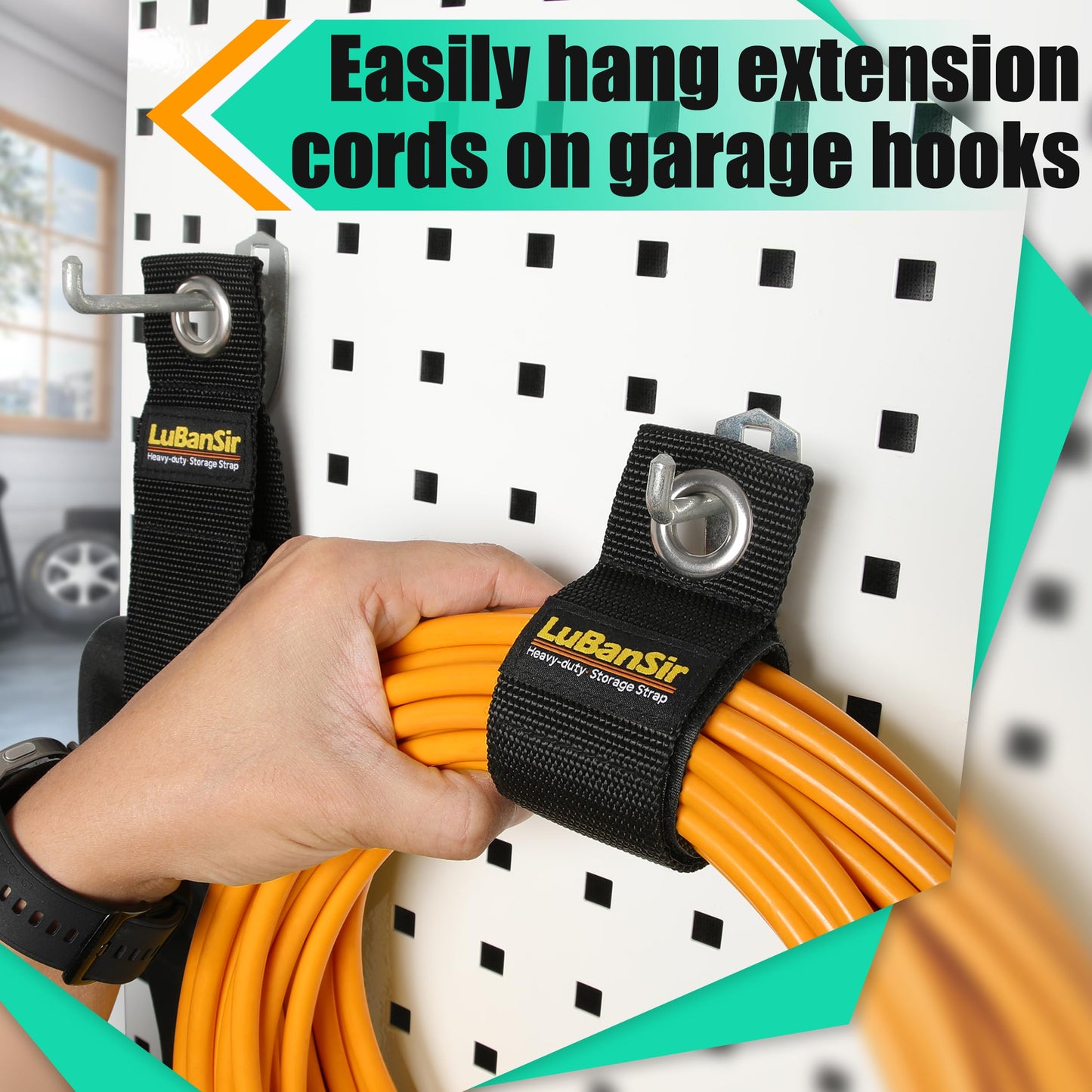 LuBanSir 9 Pack Extension Cord Holder Organizer, 13-inch Heavy Duty Storage Straps for Garden Hose Storage and Garage Wall Organization