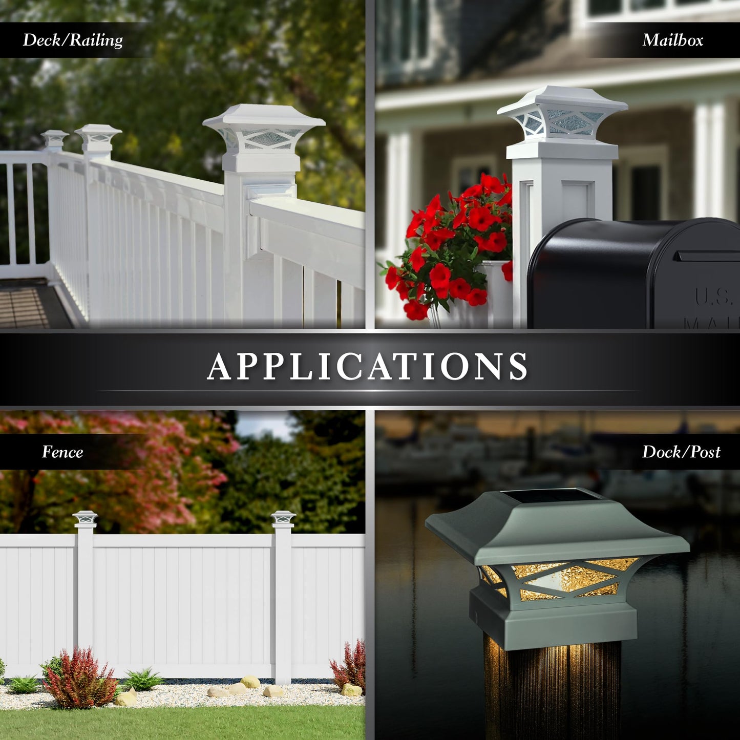 Classy Caps SLK807W - White, Kingsbridge Dual Lighted Solar Post Cap - Outdoor Deck & Fence Lighting, Fits 3.5x3.5, 4x4, 5x5, and 5.5x5.5 Posts, White