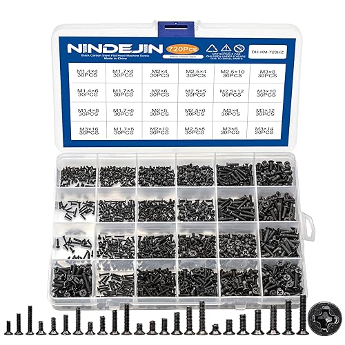 NINDEJIN 720pcs Laptop Notebook Computer Carbon Steel Screws Kit Set, Flat Head Phillips Screw Assortments, M1.4/1.7/2/2.5/3 Countersunk ssd Screws