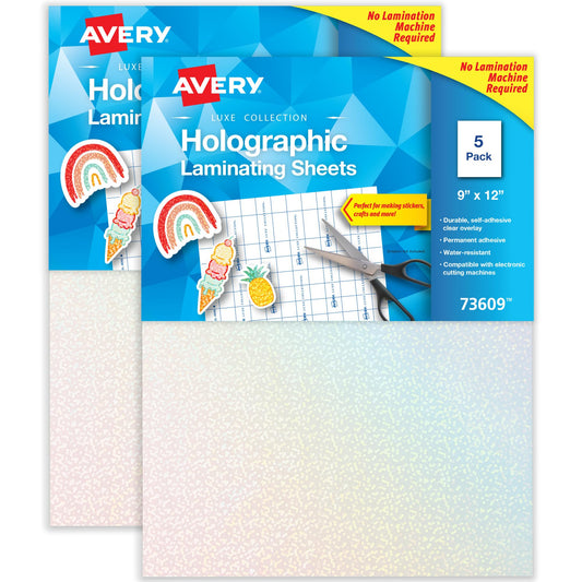 Avery Luxe Collection Holographic Laminating Sheets, Speckled Dots Design, 9" x 12", Self-Adhesive, 10 Holographic Laminate Sheets Total, Great