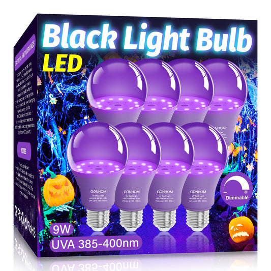 Black Light Bulbs 8 Pack, Dimmable 9W Black Lights Replace Up to 100W