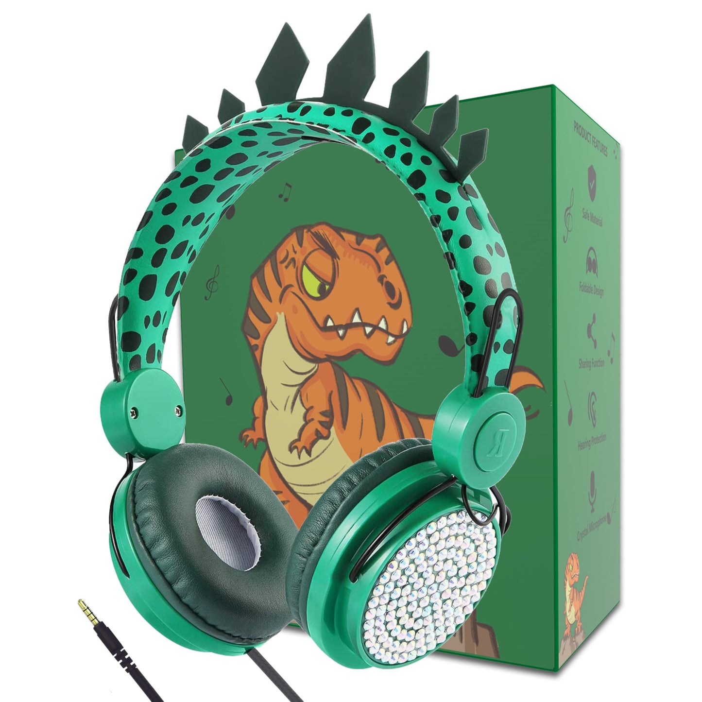 charlxee Kids Headphones,Dinosaurs Wired Headsets for Boys&Girls,Built-in Mic&On/Over Ear HD Stereo for Online Study/School/Tablet with Nylon Cable…