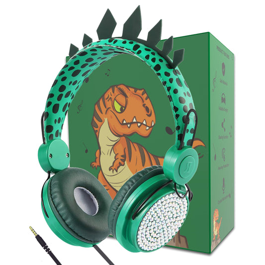 charlxee Kids Headphones,Dinosaurs Wired Headsets for Boys&Girls,Built-in Mic&On/Over Ear HD Stereo for Online Study/School/Tablet with Nylon Cable…