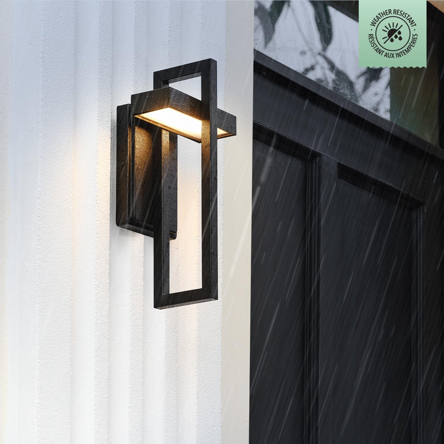 GLOBE Electric 60000024 12W LED Integrated Outdoor Wall Sconce, Matte Black, 400 Lumens, 3000 Kelvin, 80 CRI, Weather Resistant Exterior Lighting