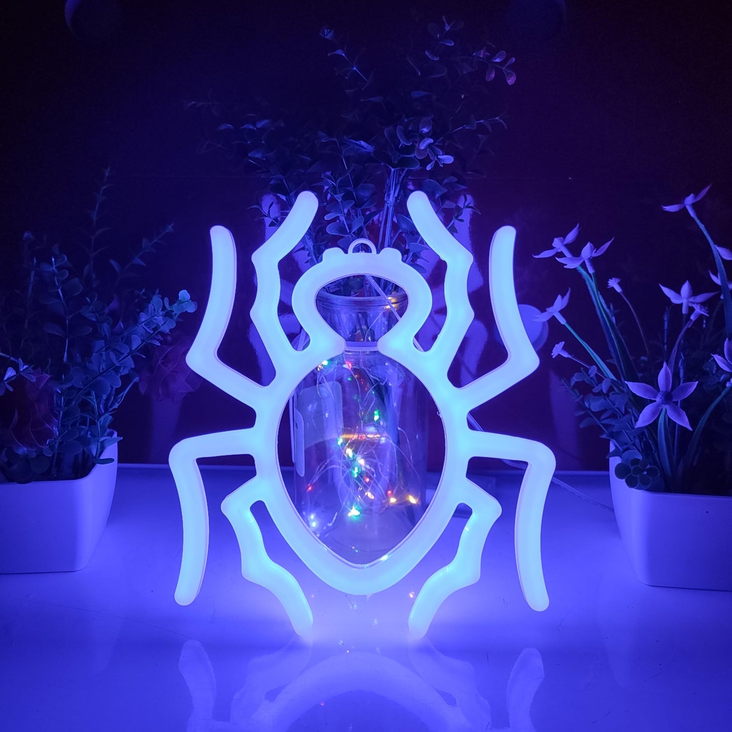JYWJ Spider Double Sided Neon Signs,USB or 3-AA Battery Powered Neon Light,LED Desktop Wall Decoration,Various Parties,Decoration Of Business Premises