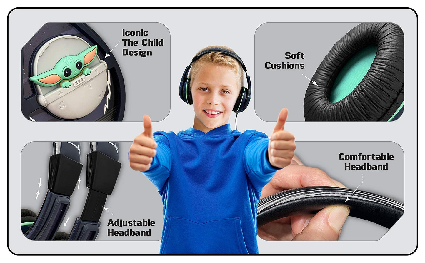 eKids Star Wars The Child Wired Headphones Clear Stereo Sound Parental Volume Control, Aux Cable, The Mandalorian Kids Headphones Toddlers Children…