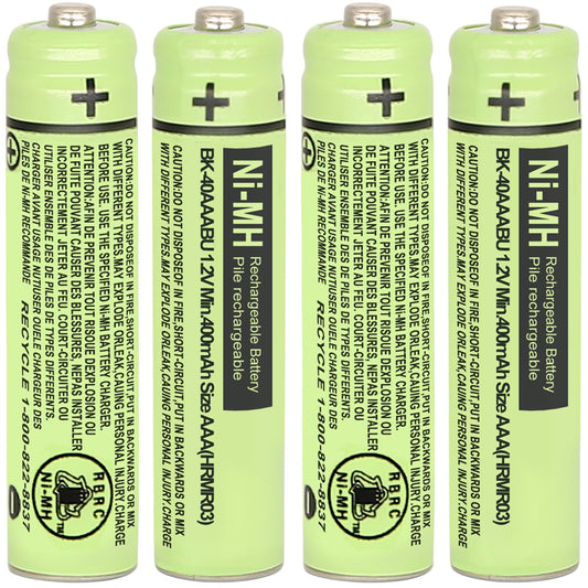 HIECTPRO 4Pack BK-40AAABU NI-MH AAA Rechargeable Battery 1.2V 400mah NiMH AAA Batteries for Panasonic Cordless Phone Handset BK40AAABU