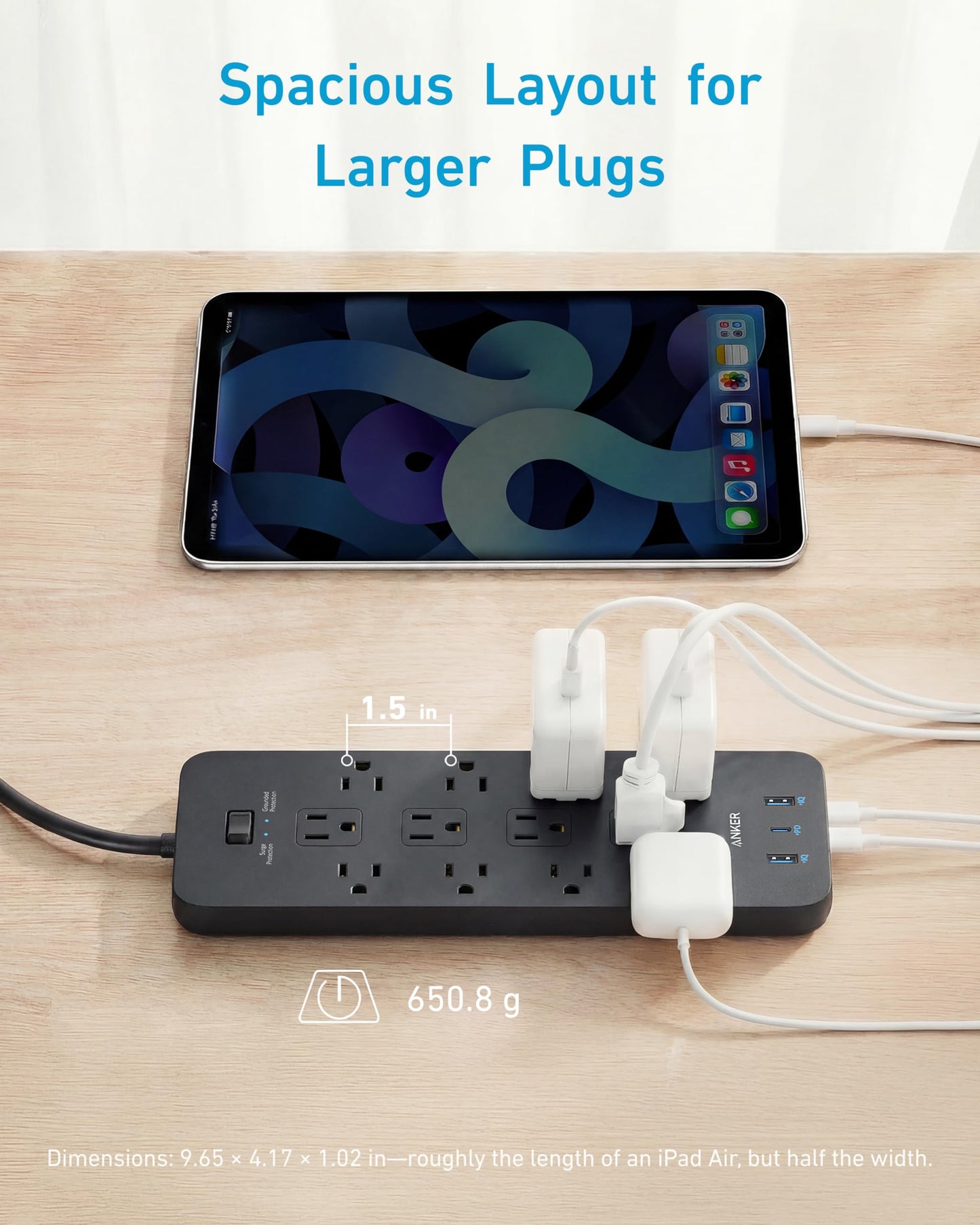 Anker Power Strip with 2100J Surge Protector, Outlet Extender, 5ft Extension Cord with Multiple Outlets, 12 AC, 2 USB A,1 USB C Port for 20W, Home