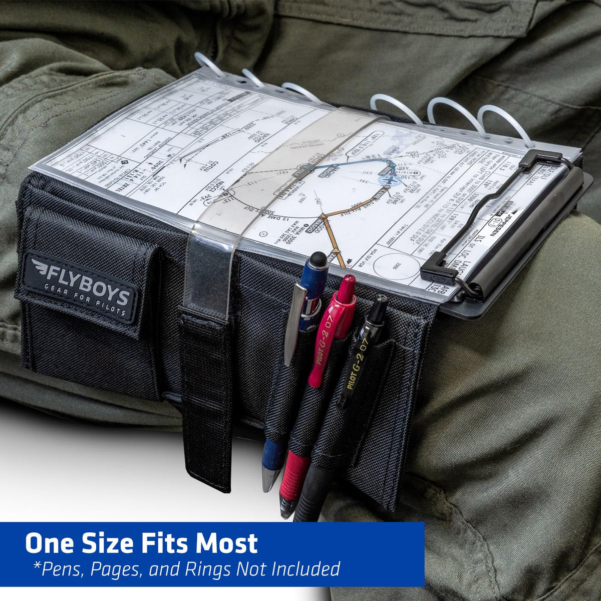 FlyBoys Classic Aviation Kneeboard, Pilot Leg Strap, Flex Clipboard, Black