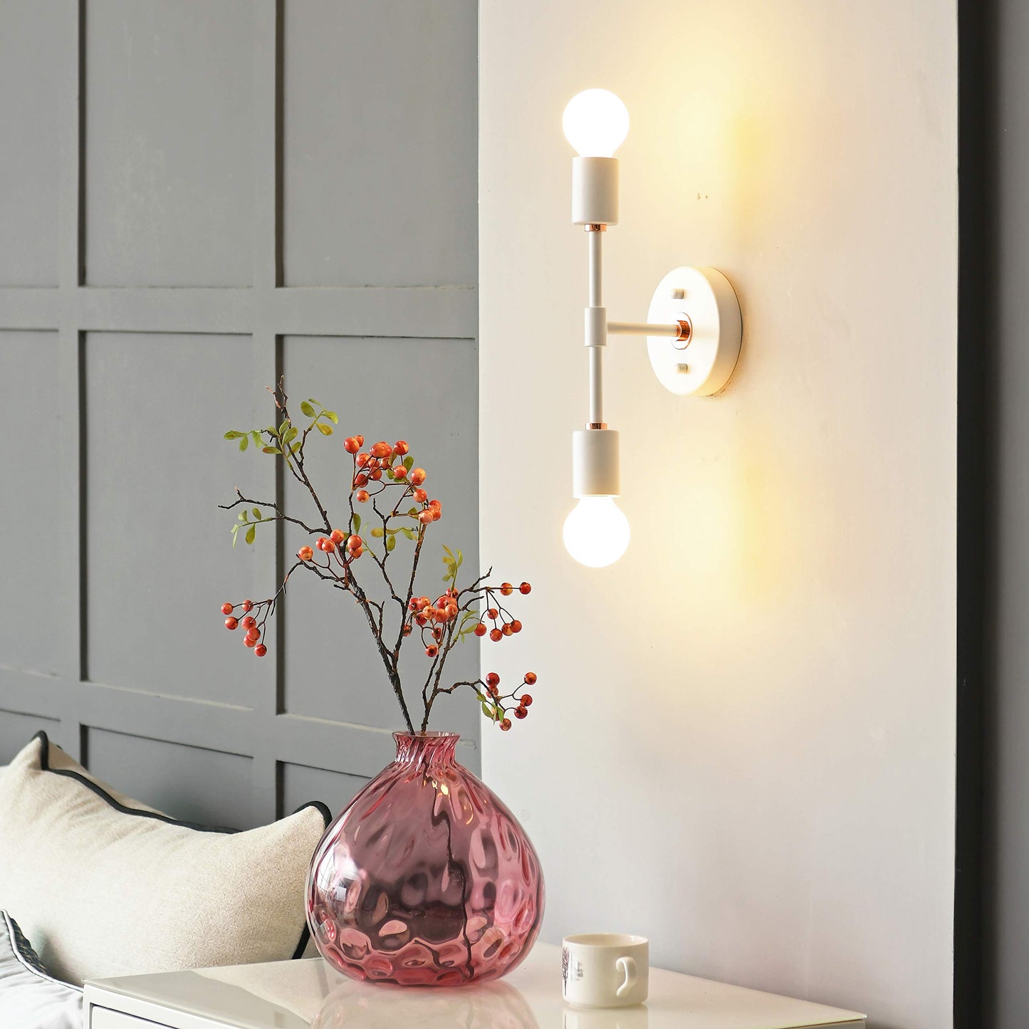 BRIGHTTIA 2 Light Wall Sconce - Modern Minimalist Bathroom Vanity and Hallway Lighting - Mid Century Industrial Exposed Bulb Wall Lamp - Flush Mount