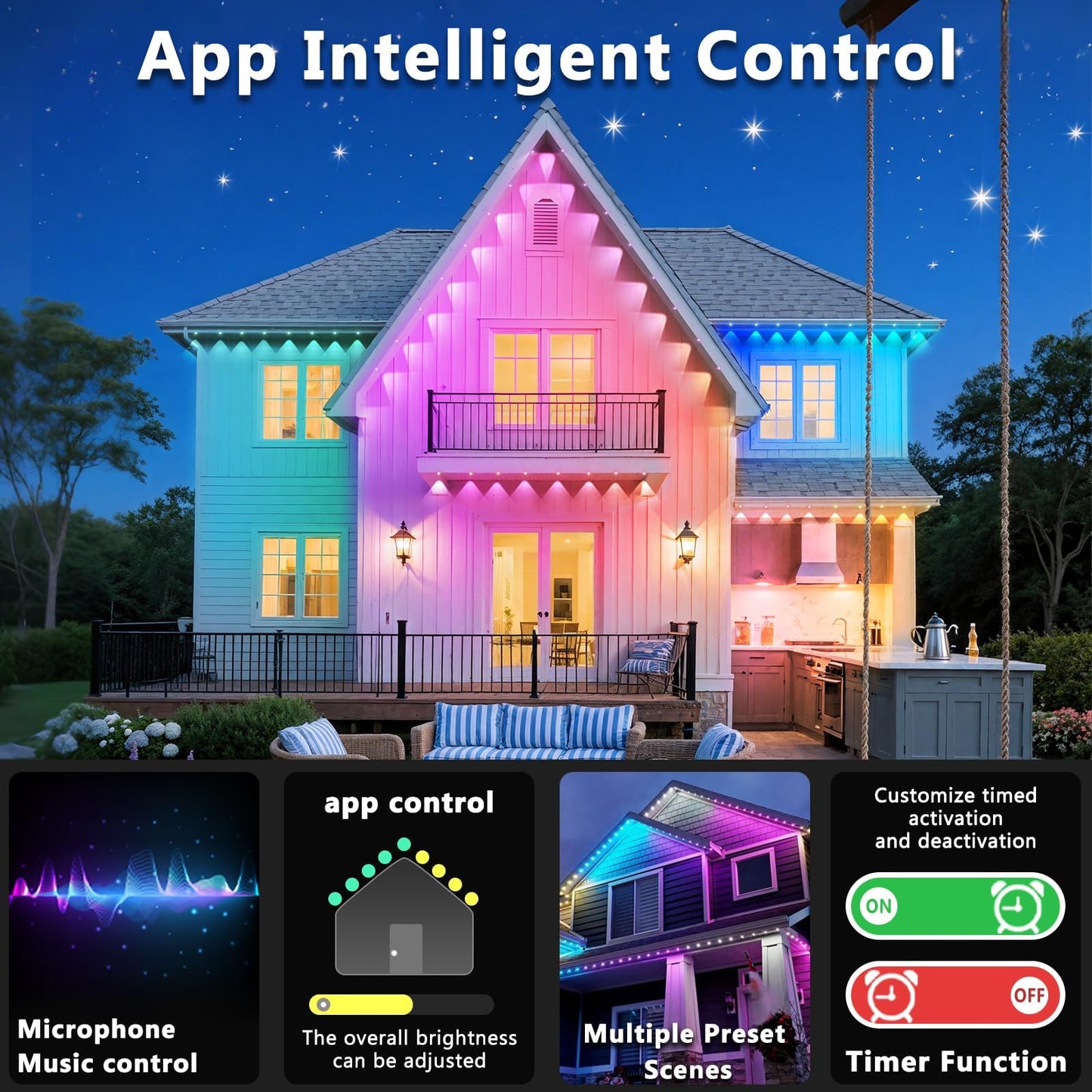 CETELUMA 300FT Permanent Outdoor RGB Lights, IP67 Waterproof Smart Eave Lighting, with App/Remote Control Eaves Light, DIY LED Scenes Modes for House