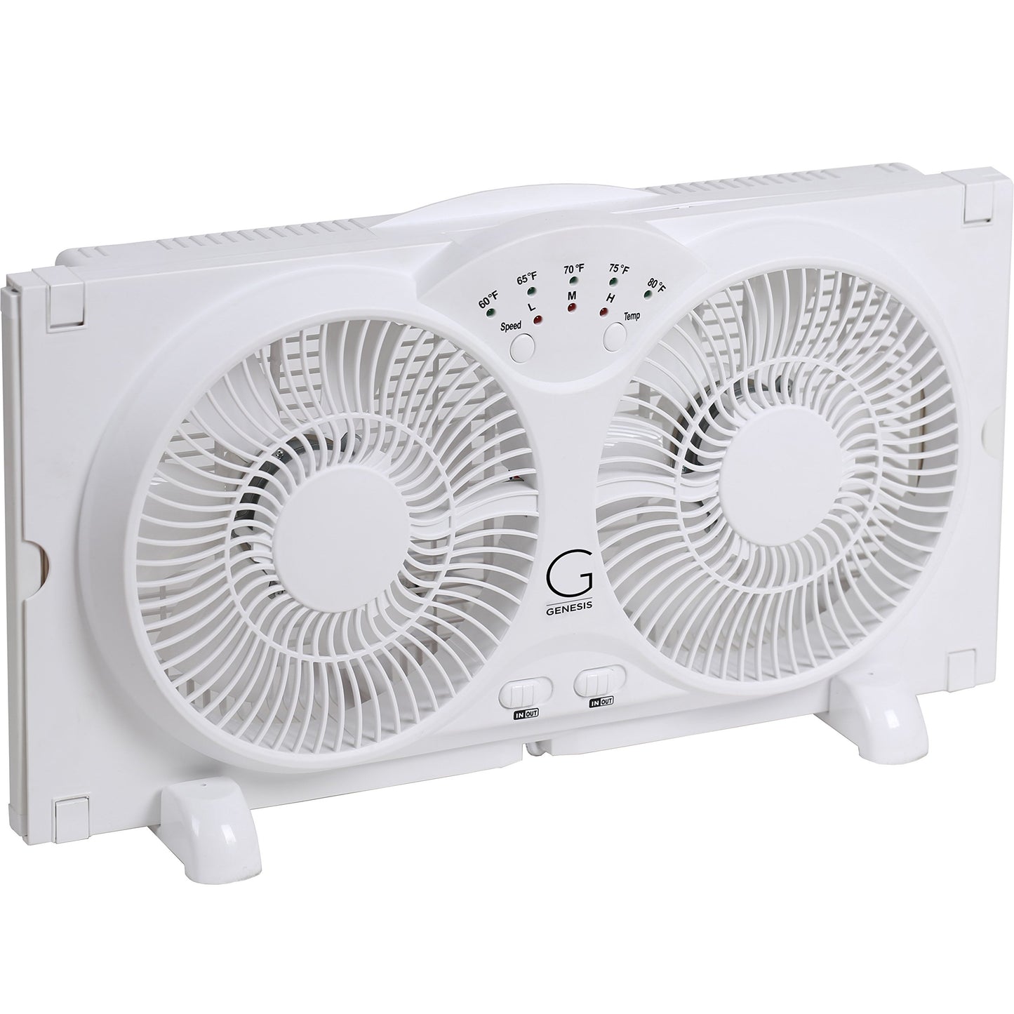 Genesis Twin Fan High Velocity Reversible AirFlow Fan, LED Indicator Lights Adjustable Thermostat & Max Cool Technology, ETL Certified, White