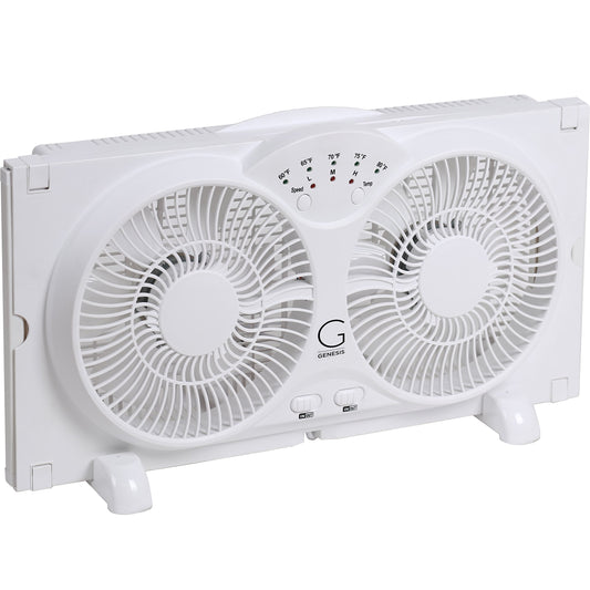 Genesis Twin Fan High Velocity Reversible AirFlow Fan, LED Indicator Lights Adjustable Thermostat & Max Cool Technology, ETL Certified, White