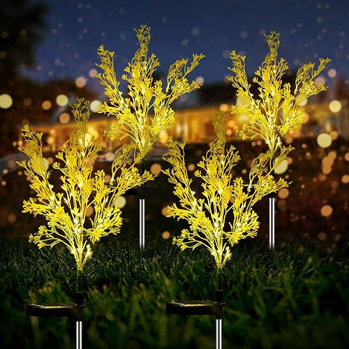 Neporal Garden Solar Lights Outdoor Waterproof IP65 4 Pack, 7-Stems Dusk to Dawn Golden Solar Flowers, Bigger Solar Panel for Garden,Yard, Patio
