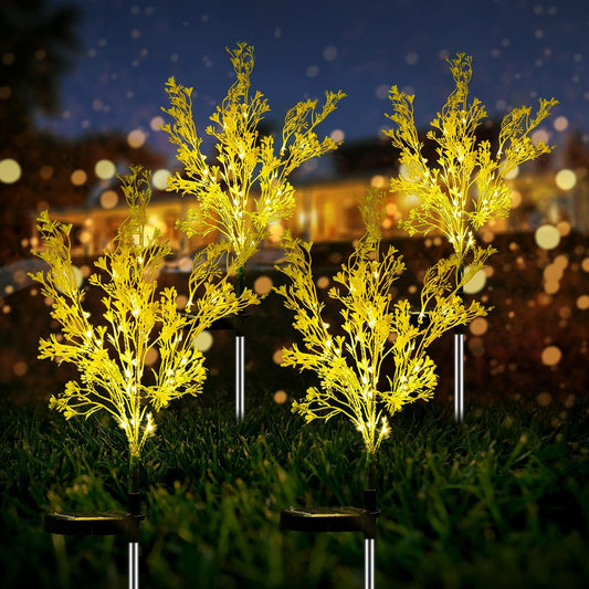 Neporal Garden Solar Lights Outdoor Waterproof IP65 4 Pack, 7-Stems Dusk to Dawn Golden Solar Flowers, Bigger Solar Panel for Garden,Yard, Patio