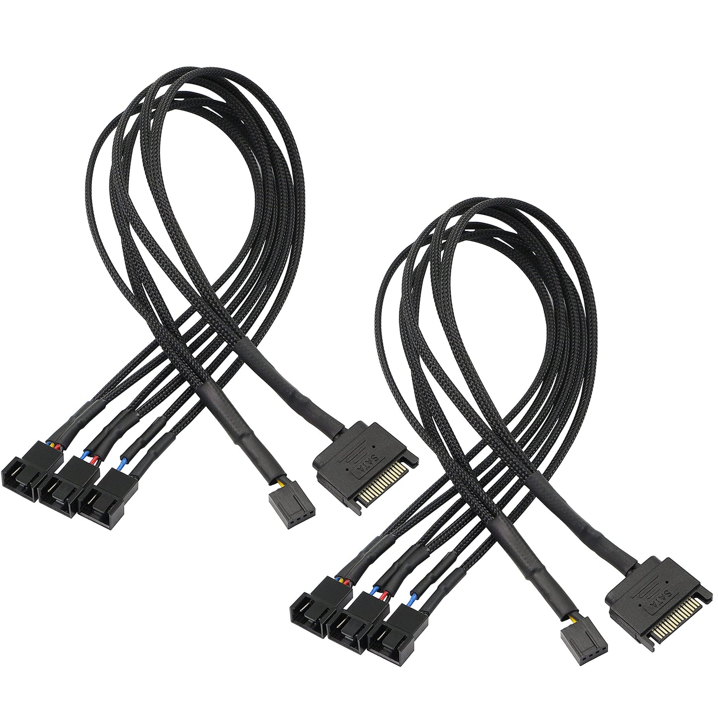 XMSJSIY SATA to 3 Pin 4 Pin PWM Fan Adapter Splitter Hub for 12V Desktop Computer Cooler Case Fans, 2 Pieces Packing