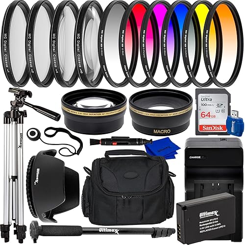 Ultimaxx 49mm Accessory Kit for Canon EOS M, M10, M100, M200, M50, M50, Mark II, Rebel SL1 &More - Includes: Ultra 64GB SDXC, 0.43x Wide Angle Lens