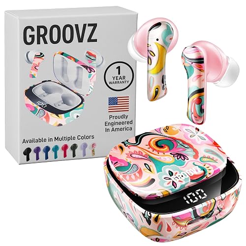 Groovz True Wireless Earbuds with Charging Case - Designed and Engineered in The USA - IPx4 Water Resistant Bluetooth Earbuds Compatible with Apple
