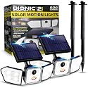 Bell+Howell Solar Flood Lights Outdoor Motion Sensor 2 Pack, 500 Lumens 89 LEDs, 3 Heads Wide Angle 1420 Sq Ft Coverage, IP65 Waterproof Solar