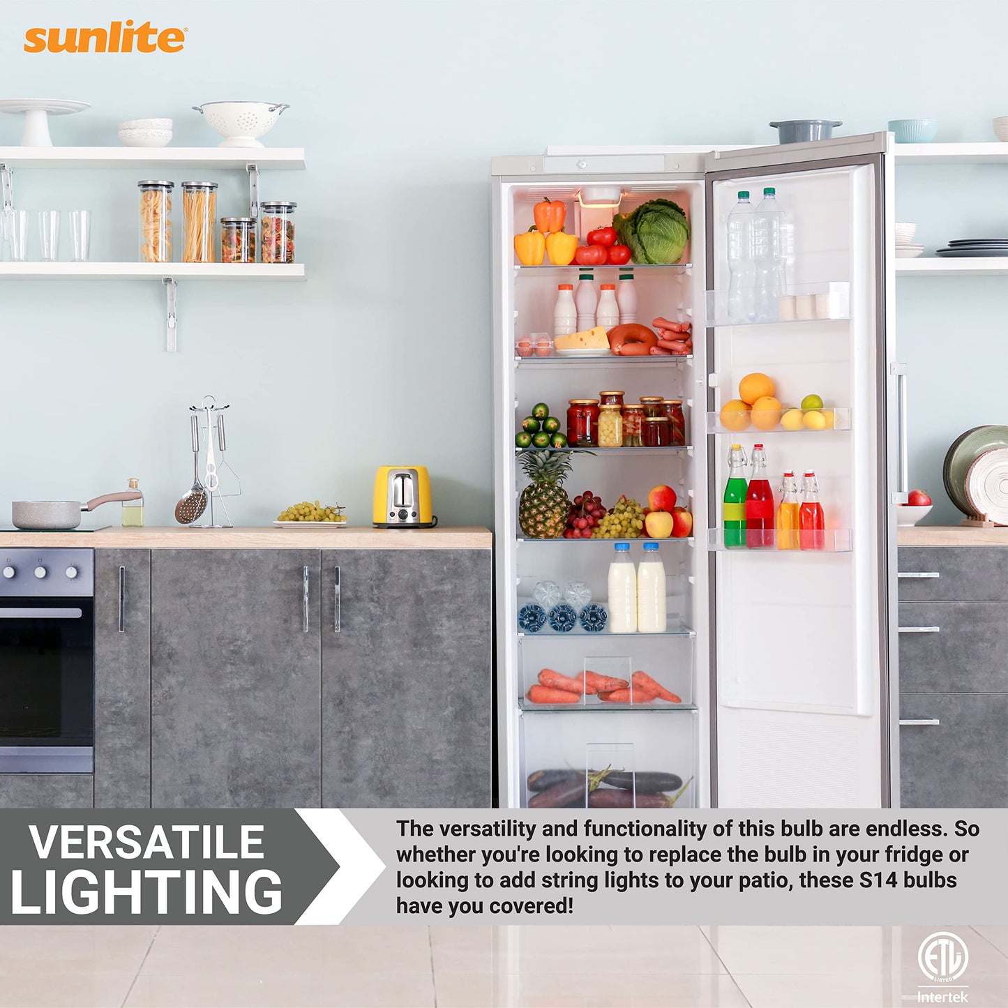 Sunlite 40989-SU LED S14 String Light Bulb, 1 Watt (10W Equivalent), 50 Lumens, Medium Base (E26), Non-Dimmable, ETL Listed, 2700K Soft White, Clear