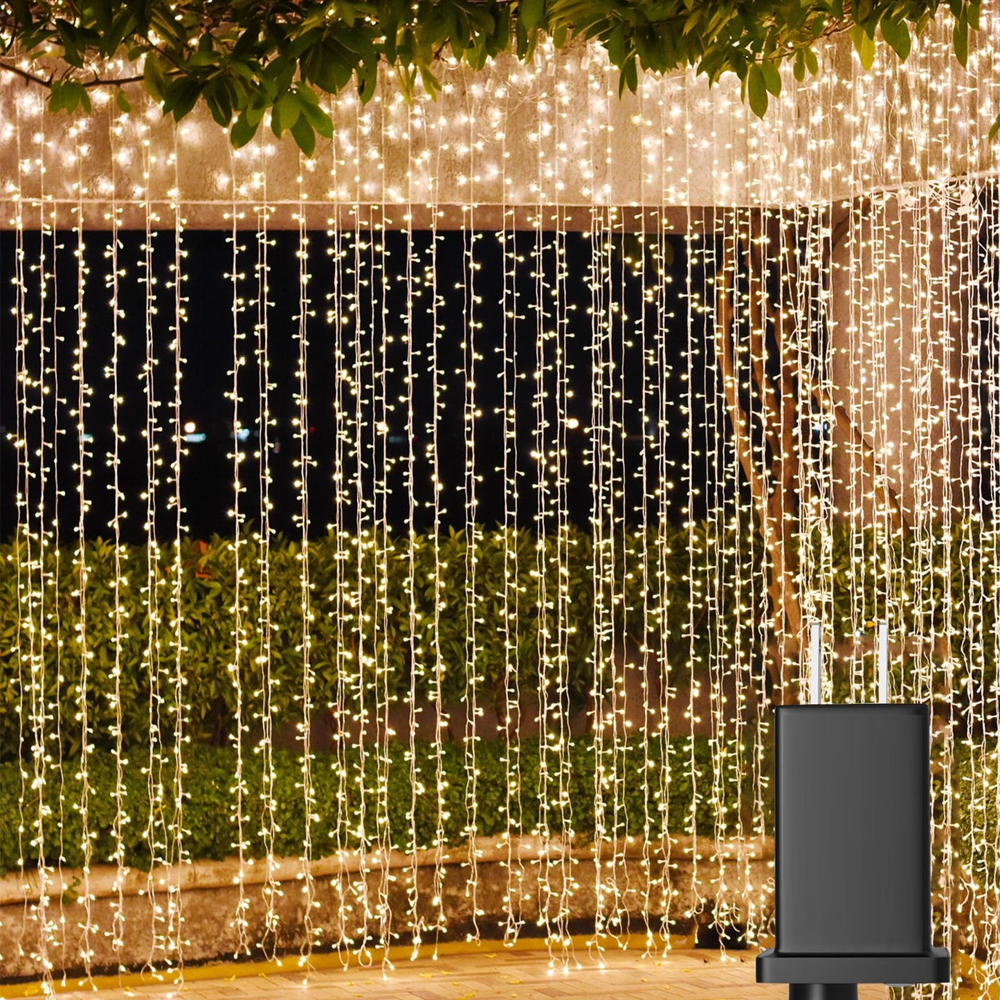 Solhice LED Curtain Lights Outdoor 20ft x10ft, 600 LED Plug in Hanging String Lights Indoor Bedroom, Twinkle Light Backdrop for Outside Wedding Decor