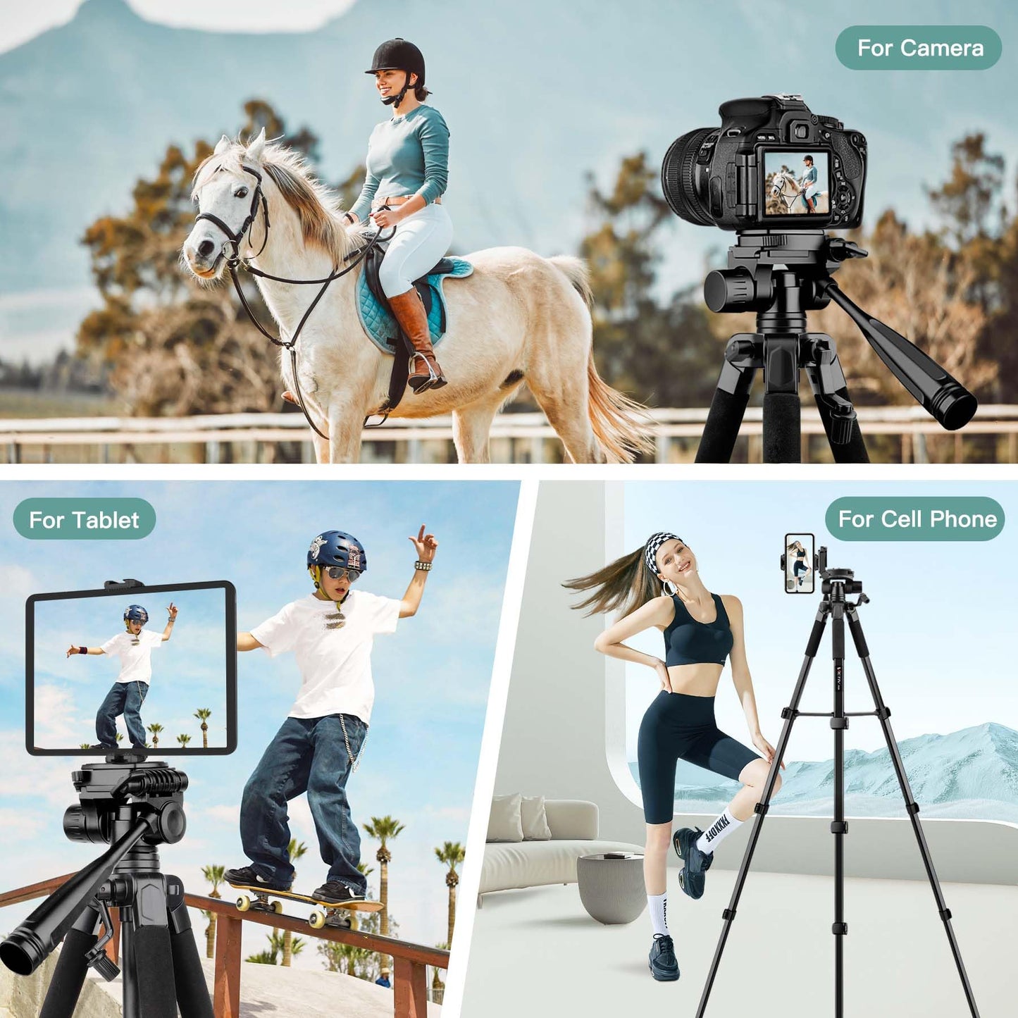 Camera Tripod Stand, 68" Phone Tripod for Tablet with Remote and Holder, Lightweight and Compact Travel Tripod for Canon Sony Camera, Compatible